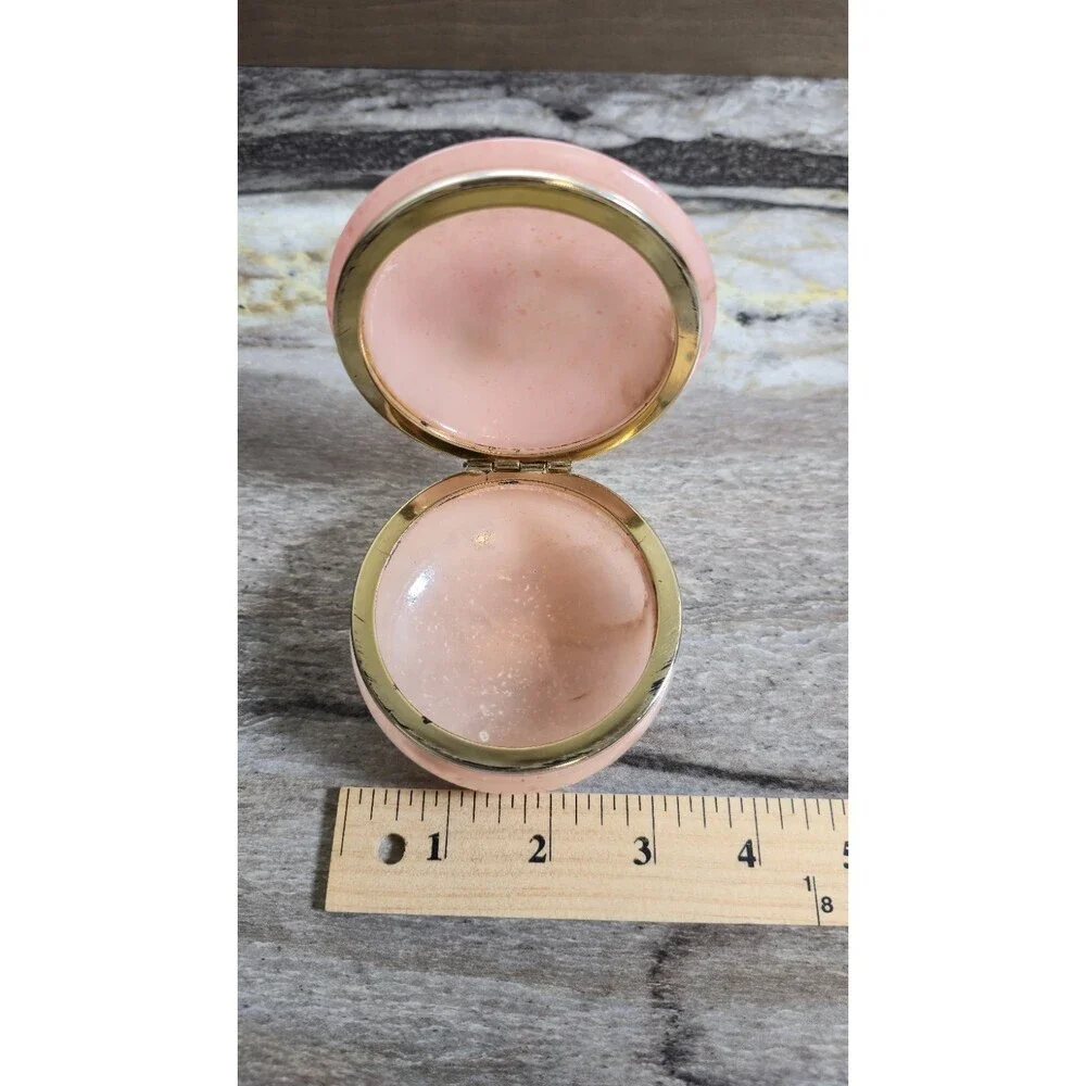 Vintage Genuine Italian Alabaster Hand Carved Pink Floral Trinket Jewelry Box